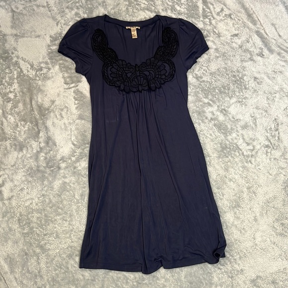 Forever 21 Navy Blue Embroidered Bib Dress - Picture 1 of 7